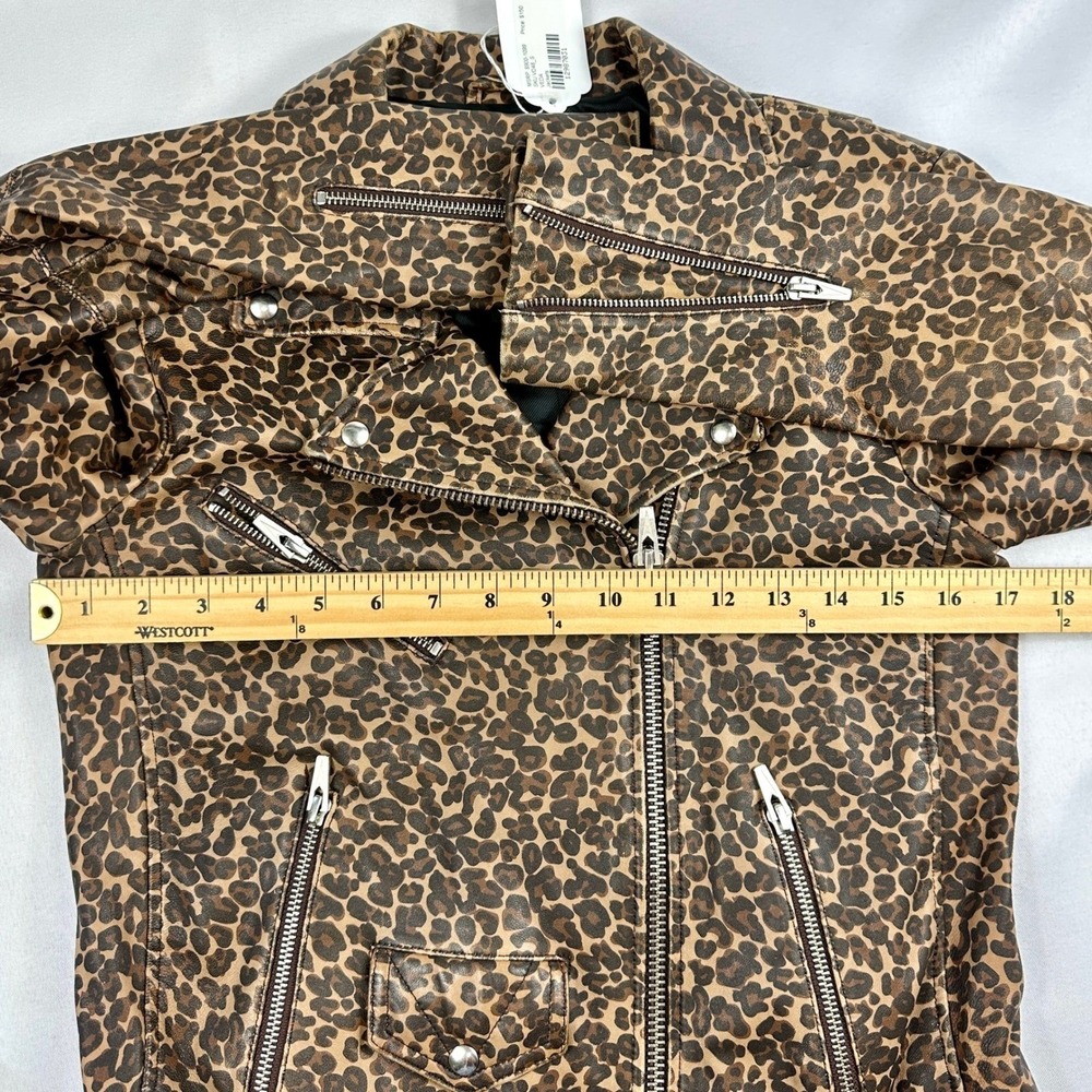 Leopard Print Leather Jacket Small Belted Moto Grunge Edgy Streetwear Festival - Picture 10 of 12